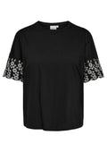 Only Carmakoma LM T-Shirt 15375747 177911001-Schwarz/Cloud Dancer Stickerei